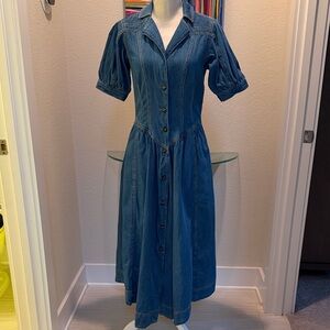 Pilcro Blue Denim Button-Front Midi Dress